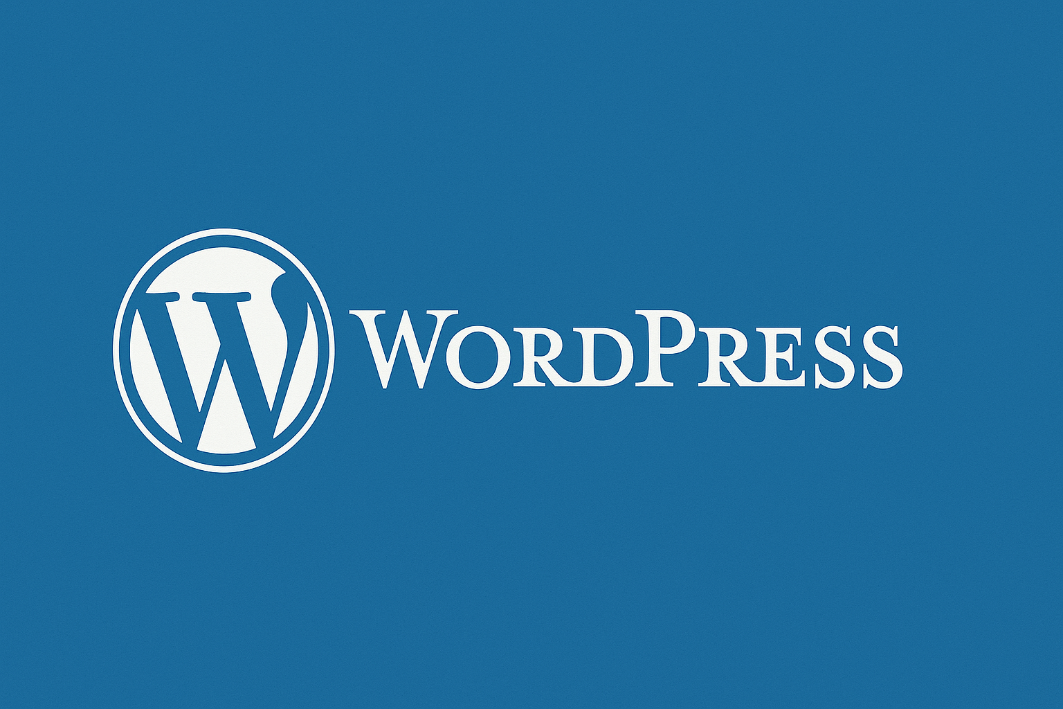 WordPress logo, hvid skrift på blå baggrund. Wordpress for begyndere (guide)